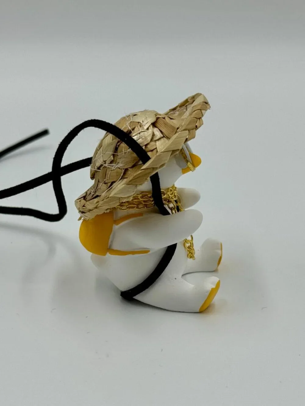 Ceramic Duck With Straw Hat, Sunglasses, Gold Necklace & Yellow Backpack